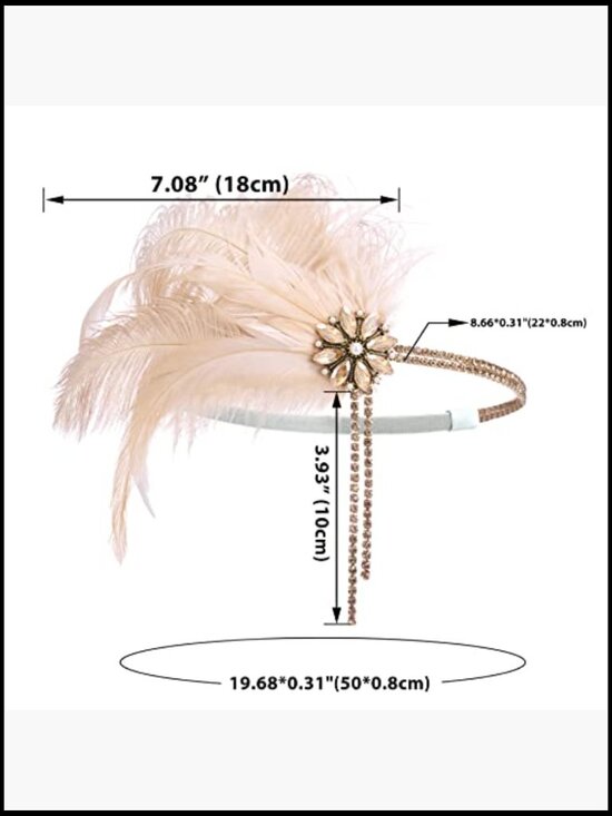 Vintage 1920s Flapper Headband Rhinestone Pearl Feather Hair Accessory Gatsby main image 6